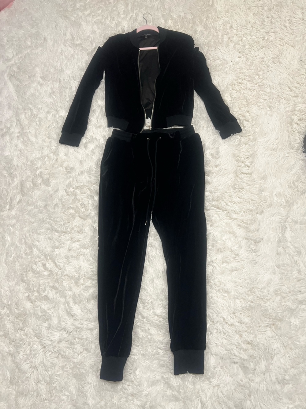 New Look Black Velvet Track Jacket and Joggers Set